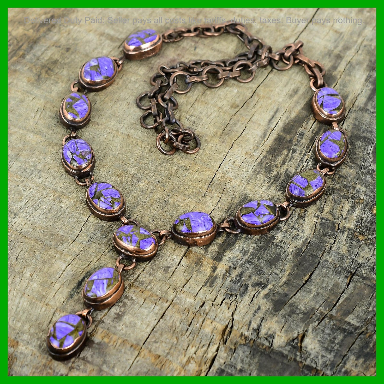 Oval Natural Copper Charoite Copper Electroformed Trendy Chain Necklace Jewelry