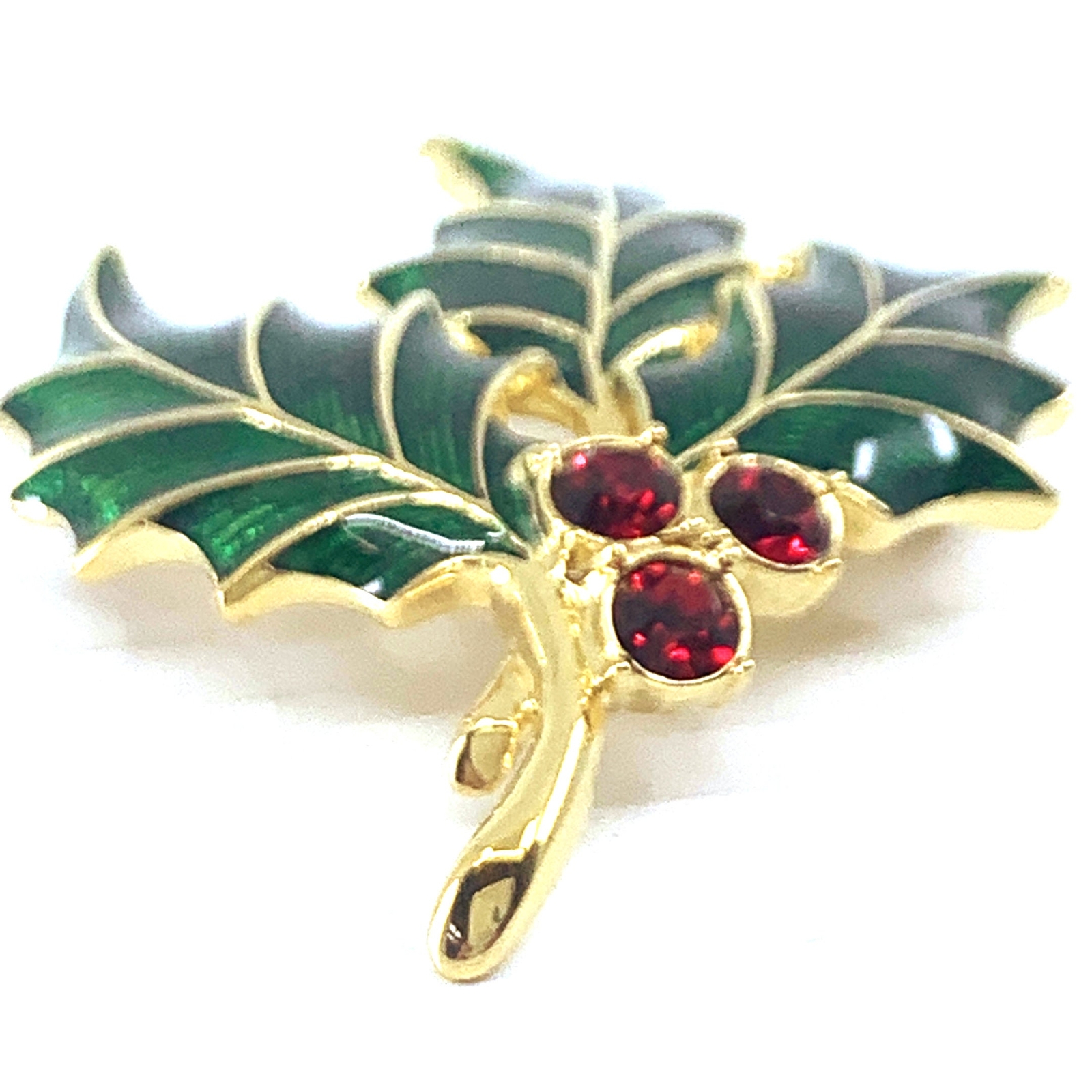Holly Pin Brooch Gold Plated Metal Alloy Set With Enamel And Sparkling Crystals