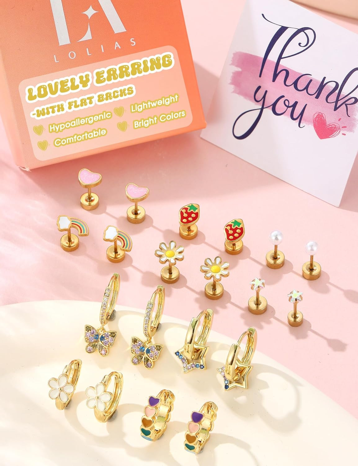 Hypoallergenic Earrings for Girls Flat Back-Stainless Surgical Steel Earrings fo
