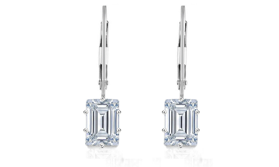 925 Sterling Silver 7mm x 7mm Emerald Cut Leverback Earrings