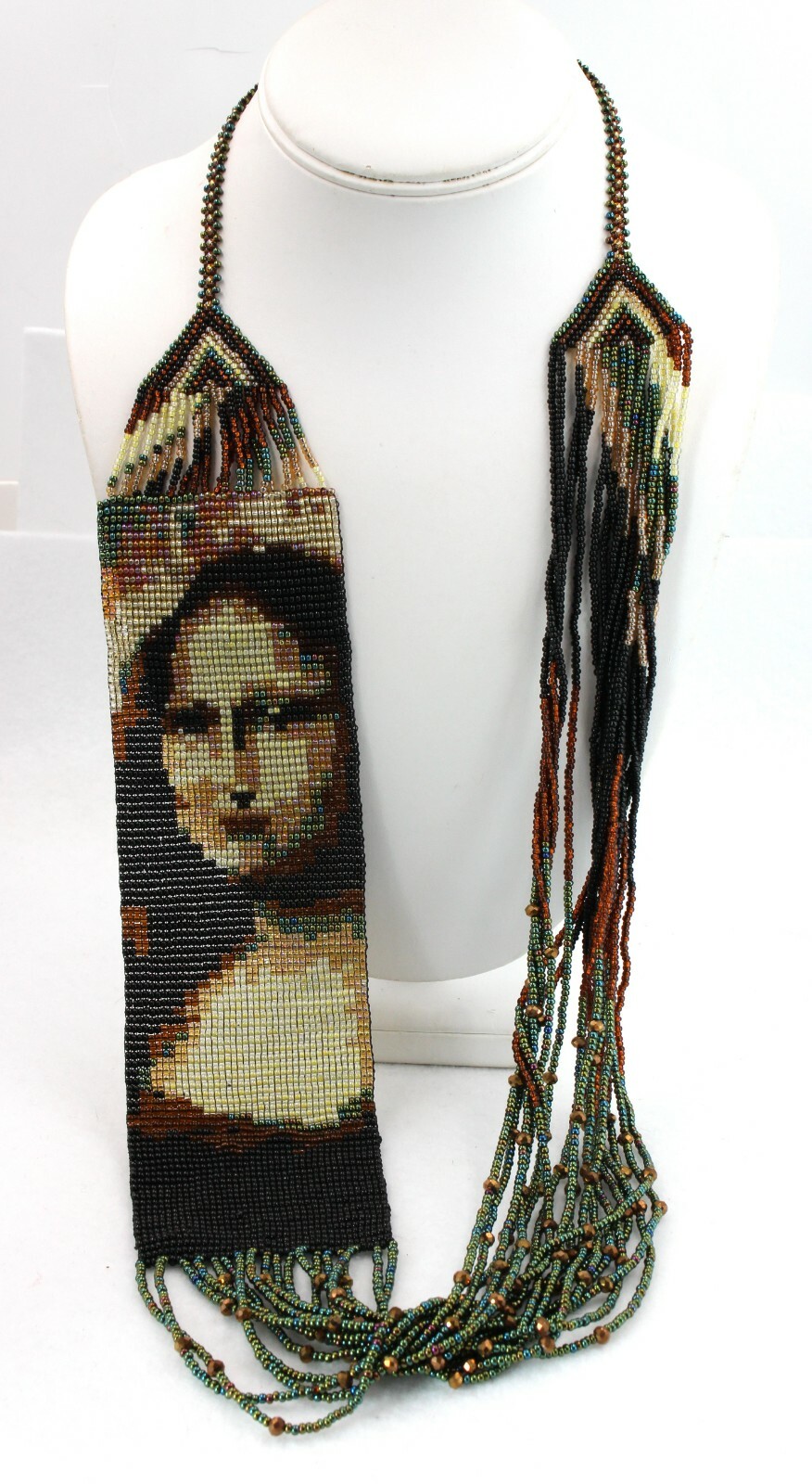 Mona Lisa Woven Glass Hand Beaded Multi-Strand Necklace Magnetic Clasp 34″ NEW