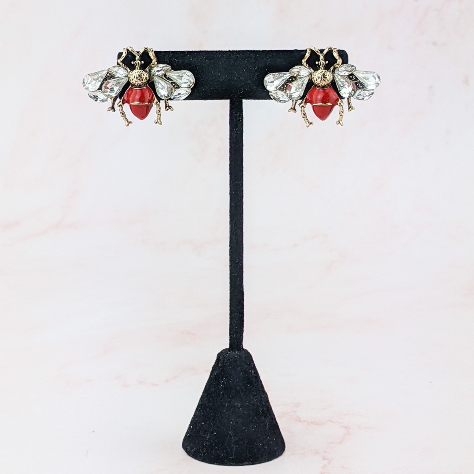 Large Bee & Rhinestone Nickle free Earrings Jewelry Oddities Curiosities