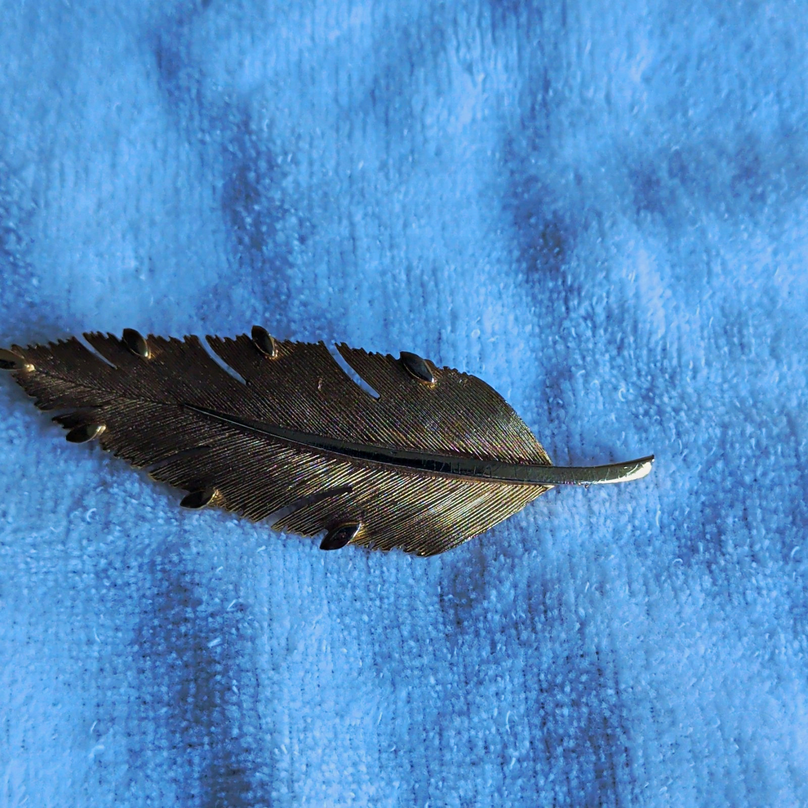 Lanvin Gold Tone Metal Feather Nature Brooch Lapel Pin Signed No Stone 0 Gems