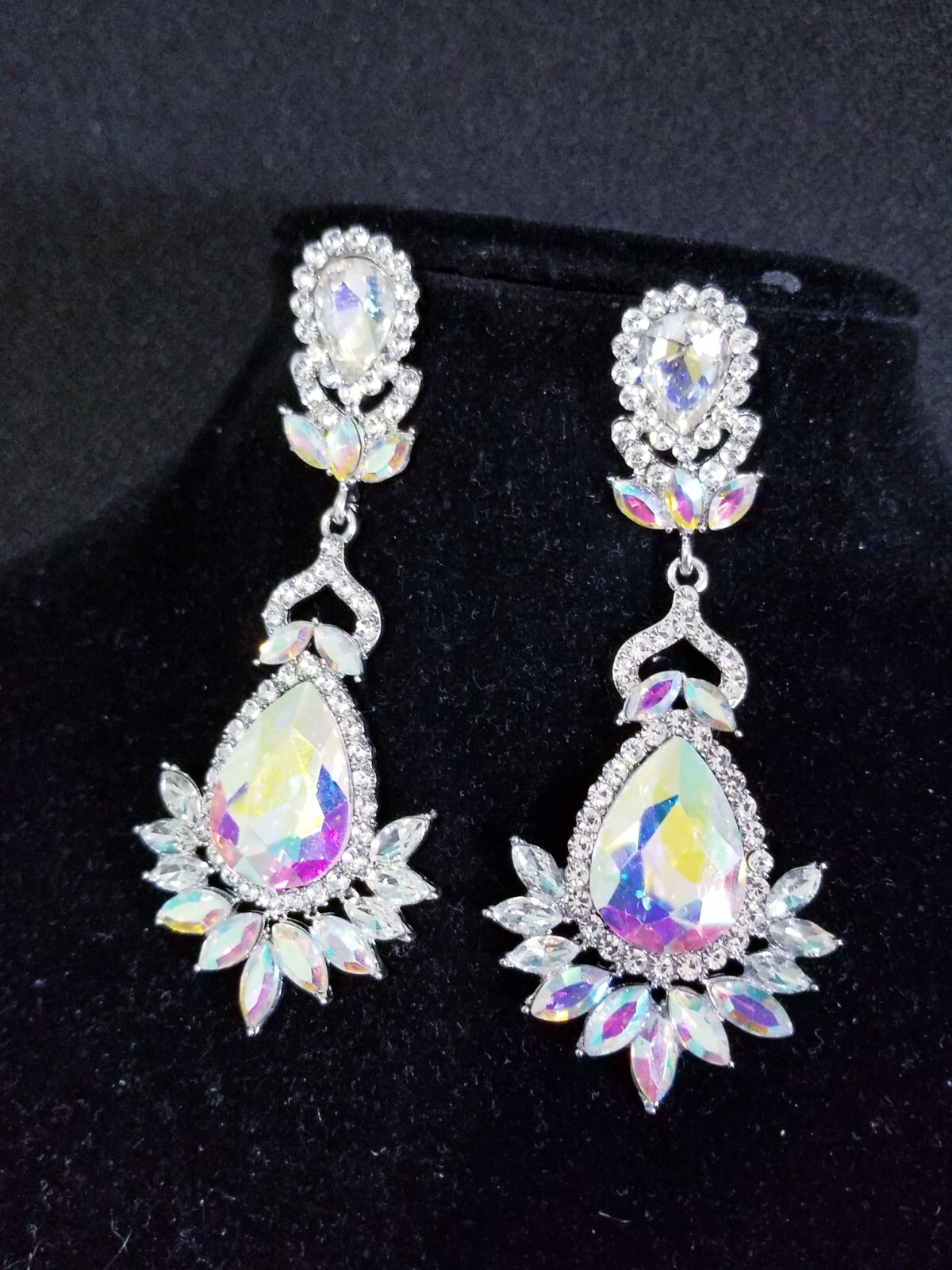AB Drop Dangle Chandelier Rhinestone Crystal Pageant Bridal Earrings 3.9 Inch