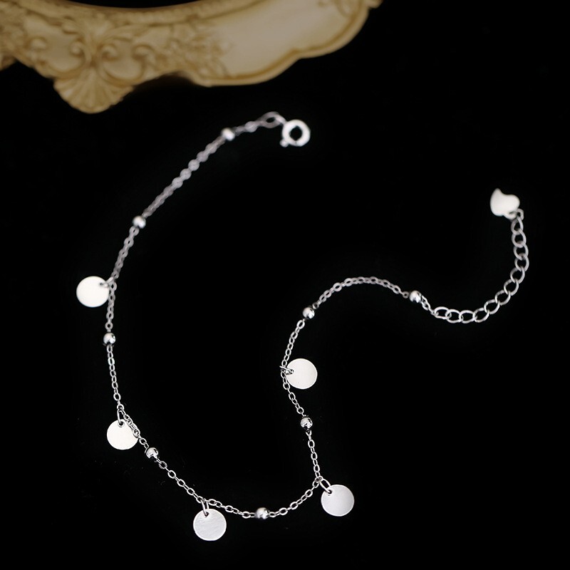 9.5″ Silver Anklet Bracelet Barefoot Sandal Beach Foot Round Dot Disc Chain I77