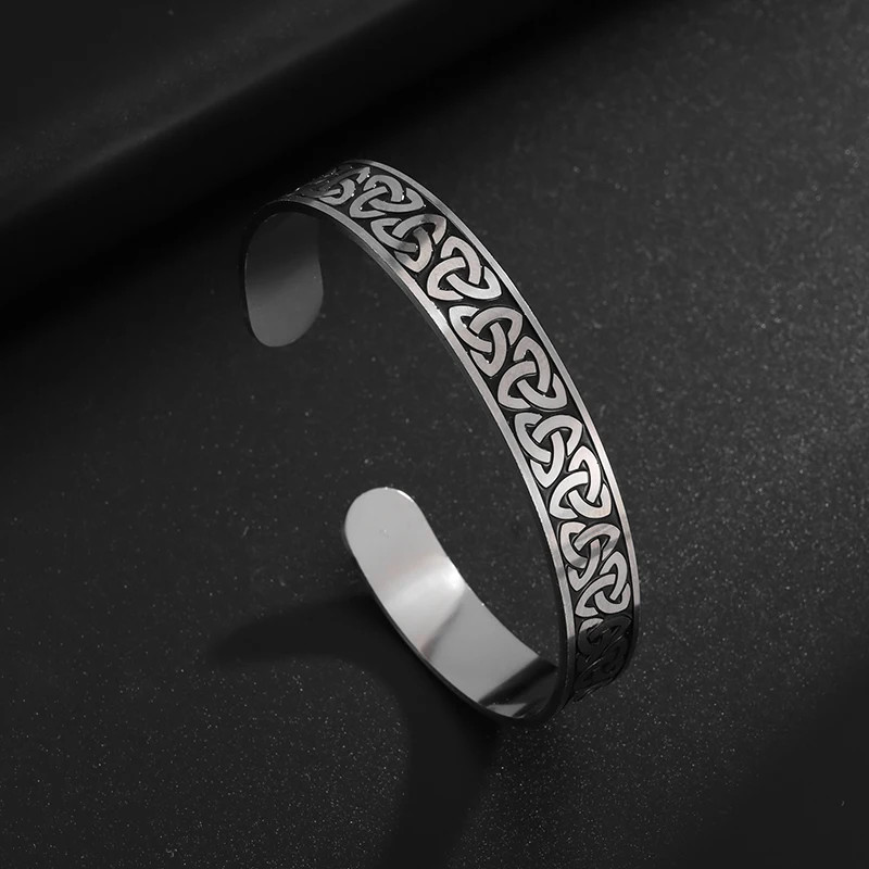 Stainless Steel Vintage Nordic Irish Celtic Knot Open Bracelet for Men and Women