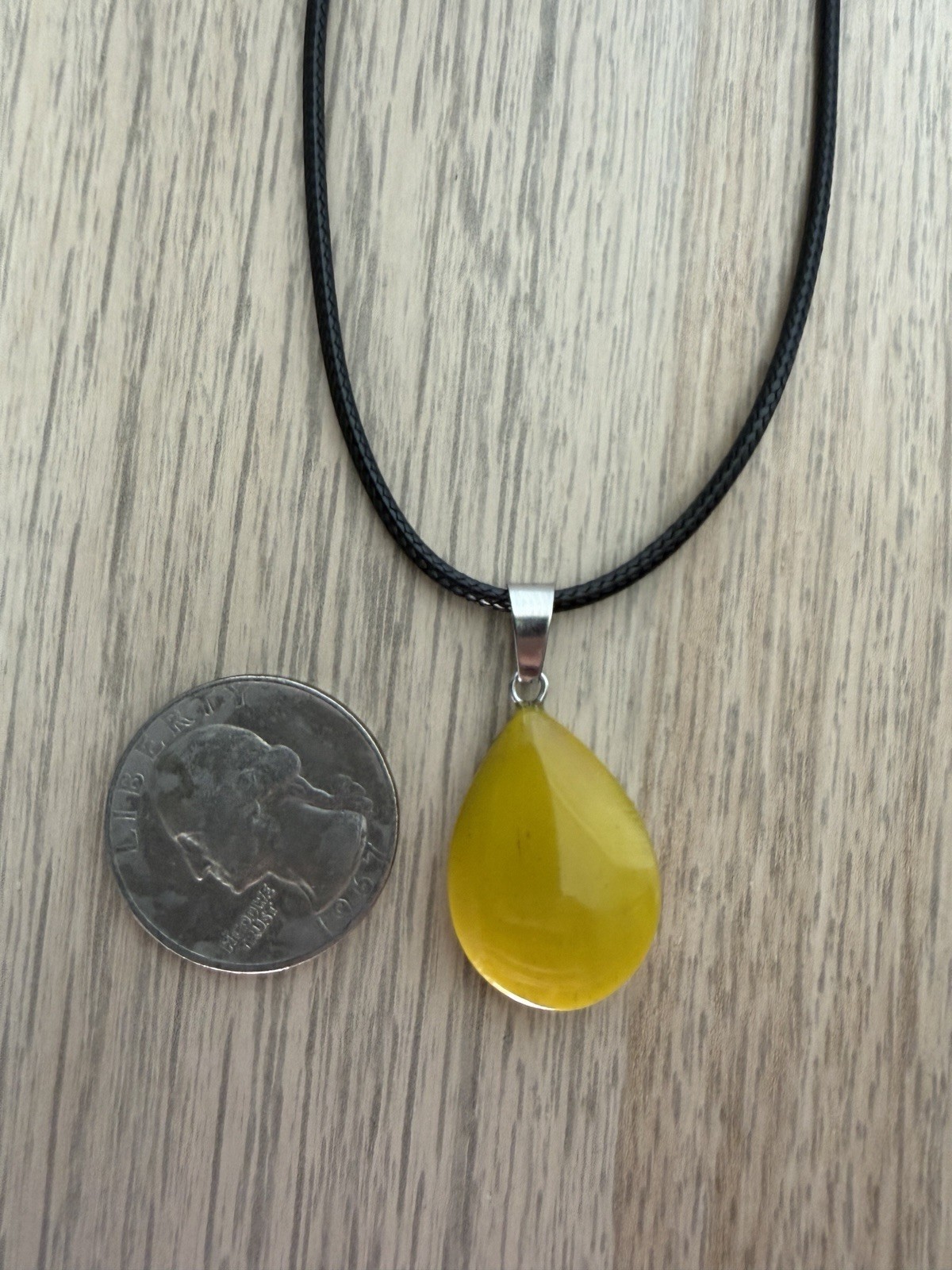 Mustard Yellow Jasper Pendant Necklace 19in Black Cord Dark Academia Mid-Century