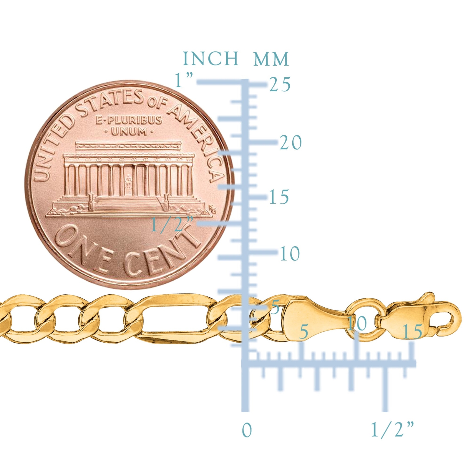 14k Yellow Real Gold Filled Solid Figaro Chain Necklace, 4.0 mm, 20″