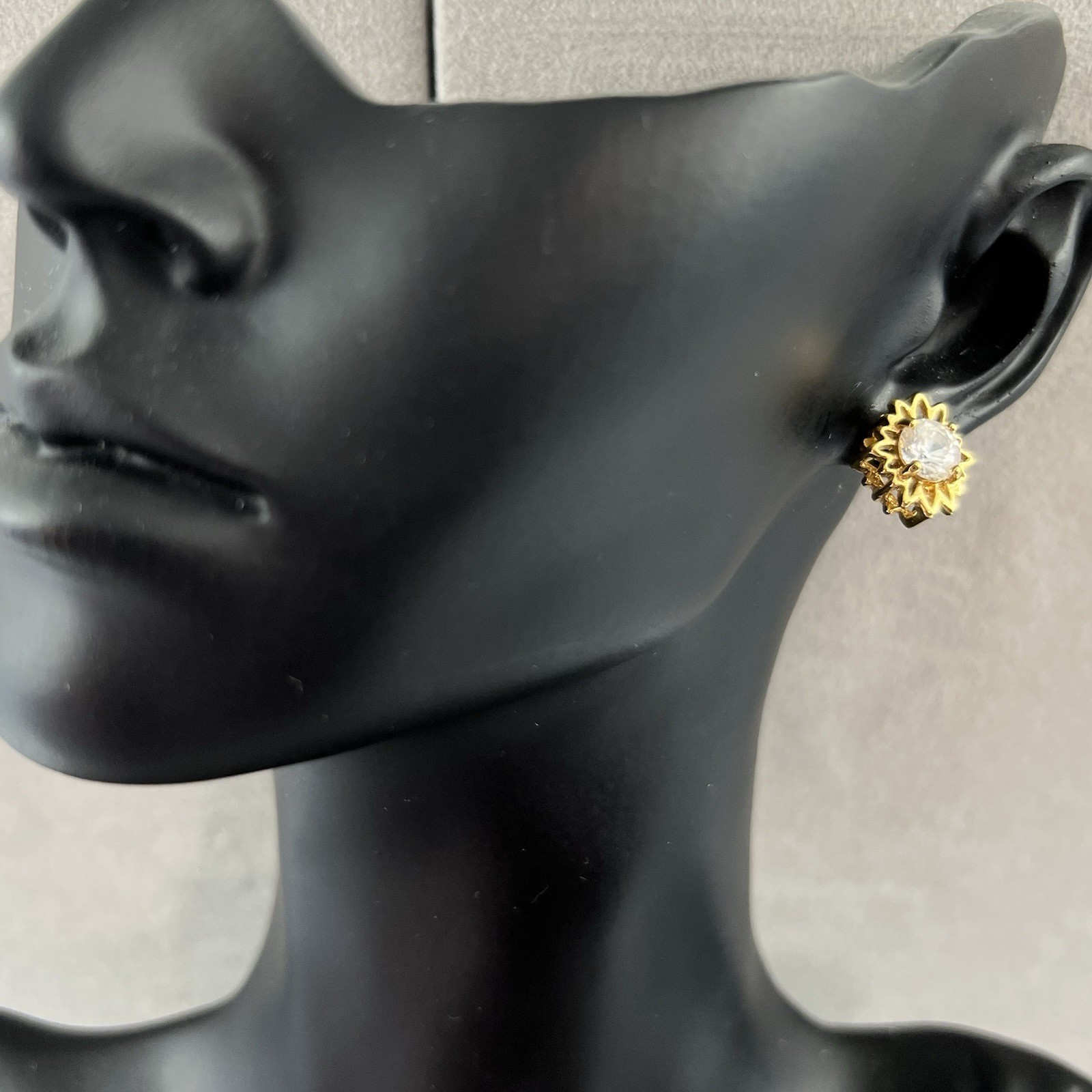 4 Pair Silver/Gold-Tone Earrings Stud Glass Rhinestone Dainty Blue Green Faceted