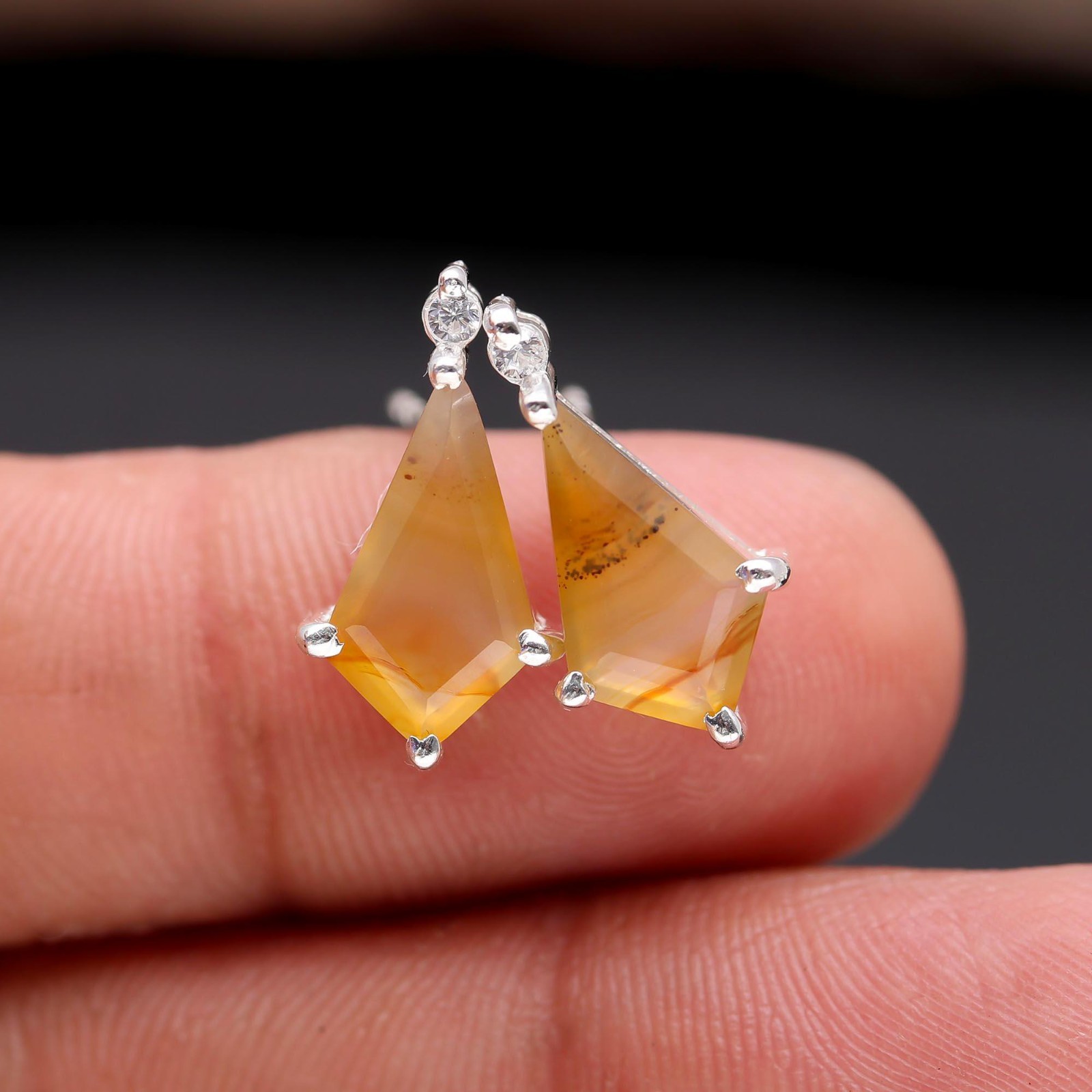Natural Montana Agate Kite Stud Earrings 925 Sterling Silver Handmade Jewelry