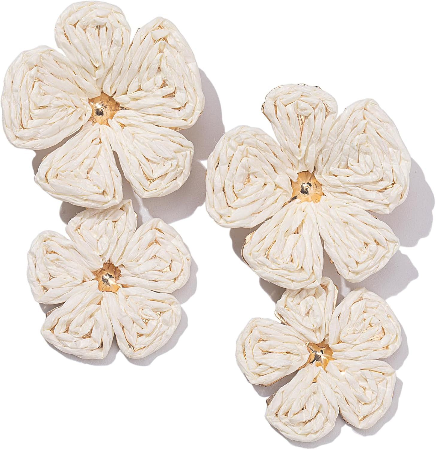 Boho Flower Earrings Statement Raffia Dangle Earrings Cute Floral Jewelry Trendy