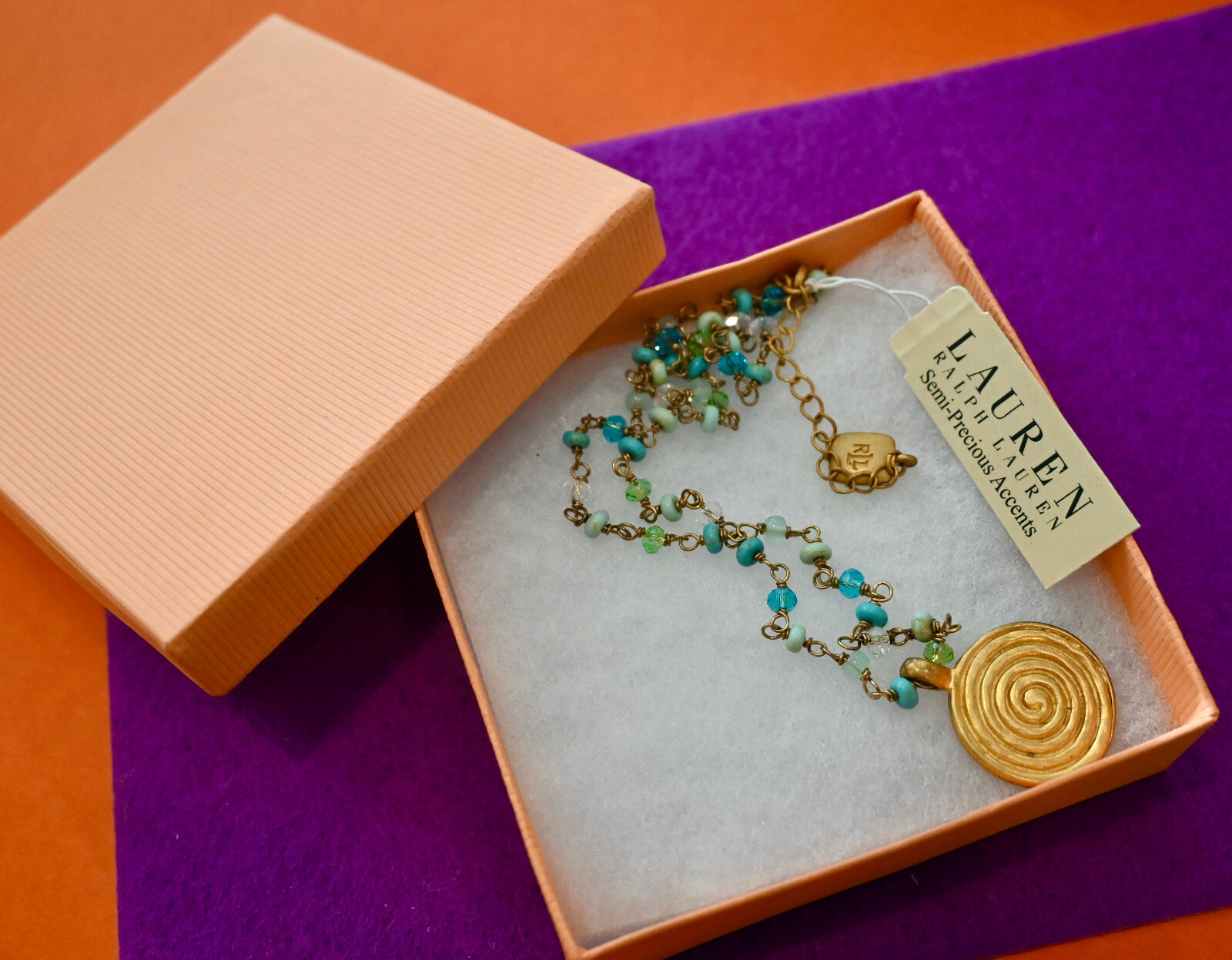 NWT $54 LAUREN Ralph Lauren Semi Precious Stone Chain Necklace Turquoise Apatite