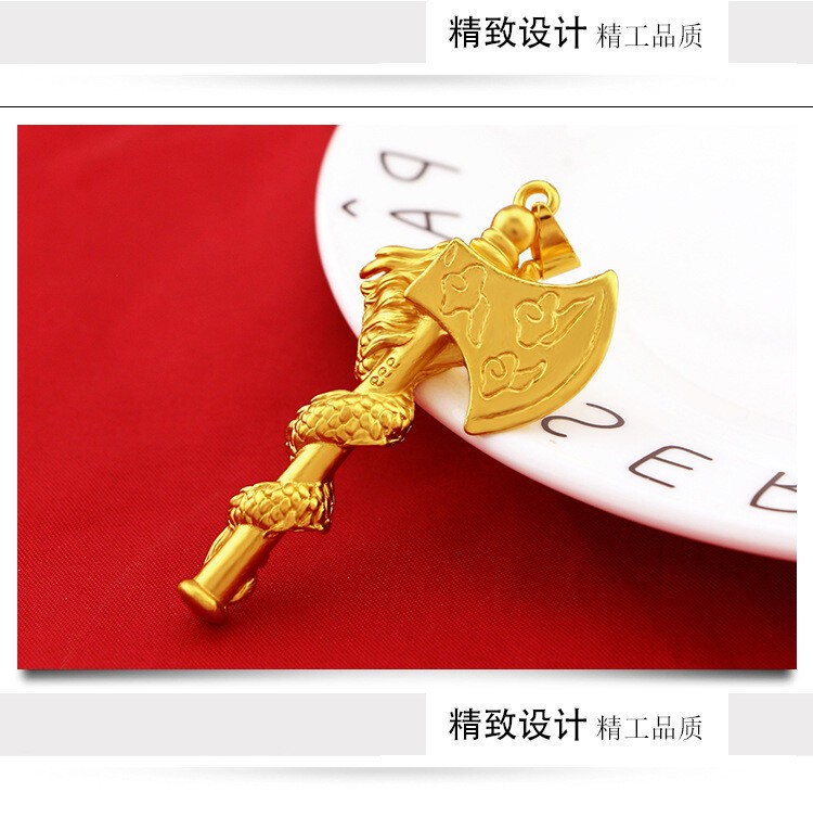 Axe Dragon 22K 24K Thai Baht Yellow Gold GP Filled Necklace 30g