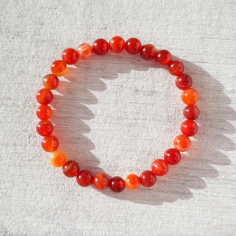 Natural Carnelian Elastic Stretch Bracelet 8mm Round Crystal Gemstone Beads