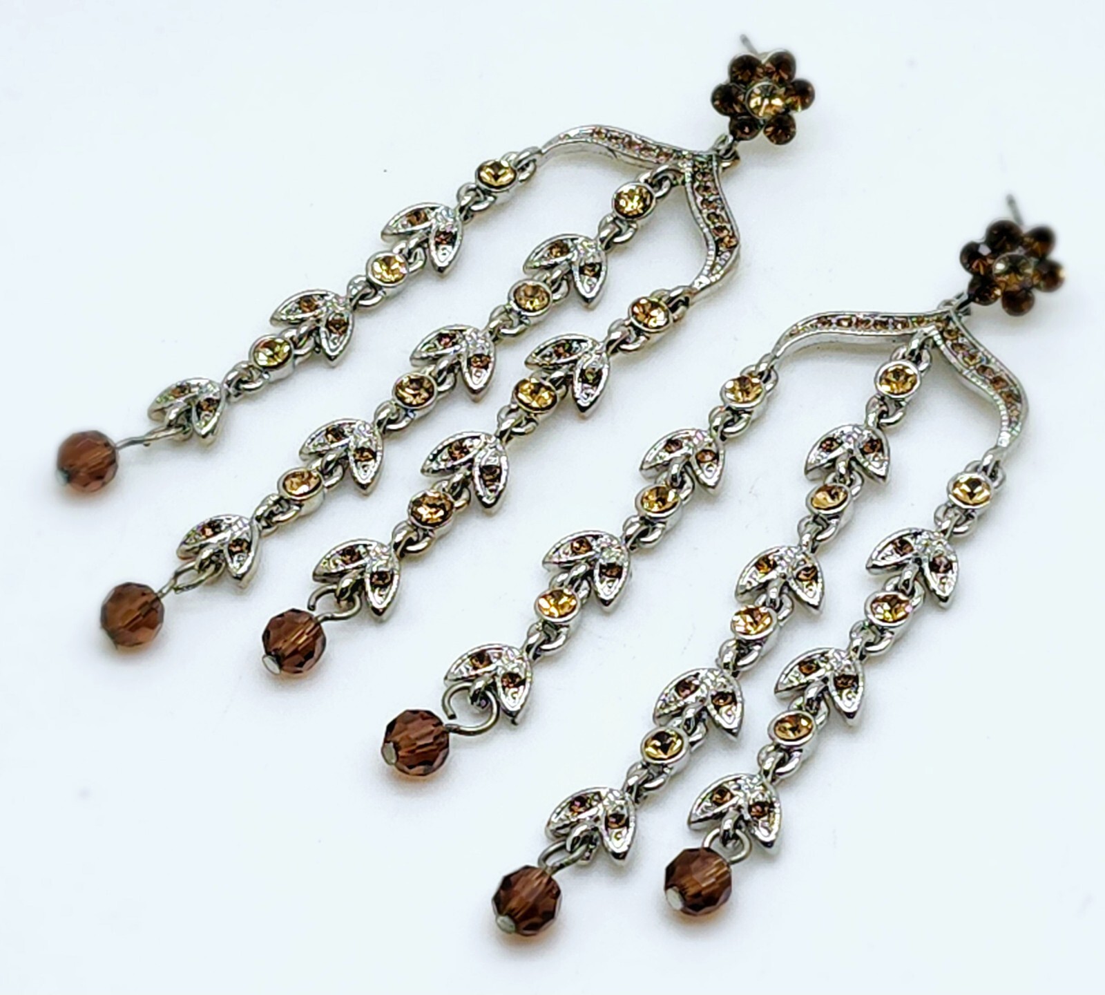 3.25″Long brown Rhinestone 3 Line Dangle Chandelier fashion party Earrings