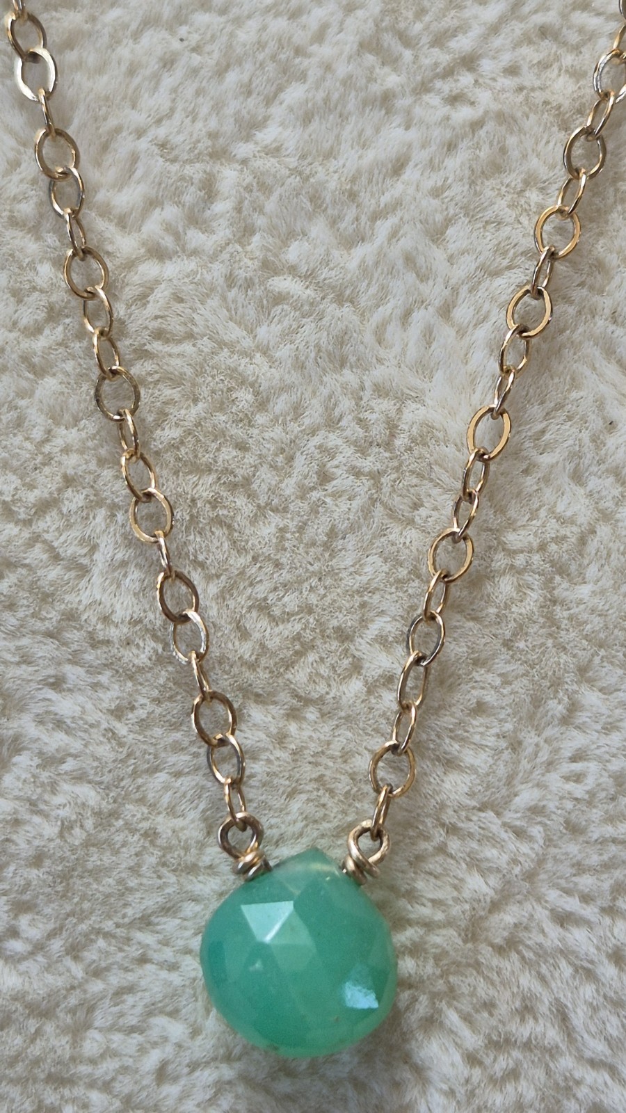 Leila Necklace Lite Green Faceted Stone Gold Filled 16″ Chain Spring Ring Clasp