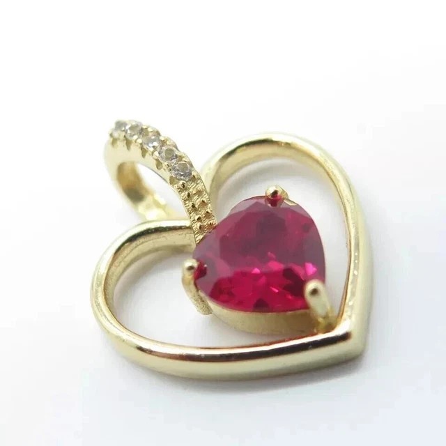 Women’s Heart Pendant 2Ct Heart Cut Simulated Red Ruby In 14K Yellow Gold Plated