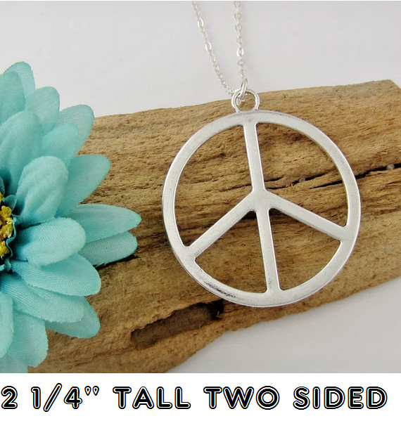 BIG ANTI WAR PEACE SIGN SYMBOL LOVE HIPPIE pendant 28″ 925 Sterling Silver chain