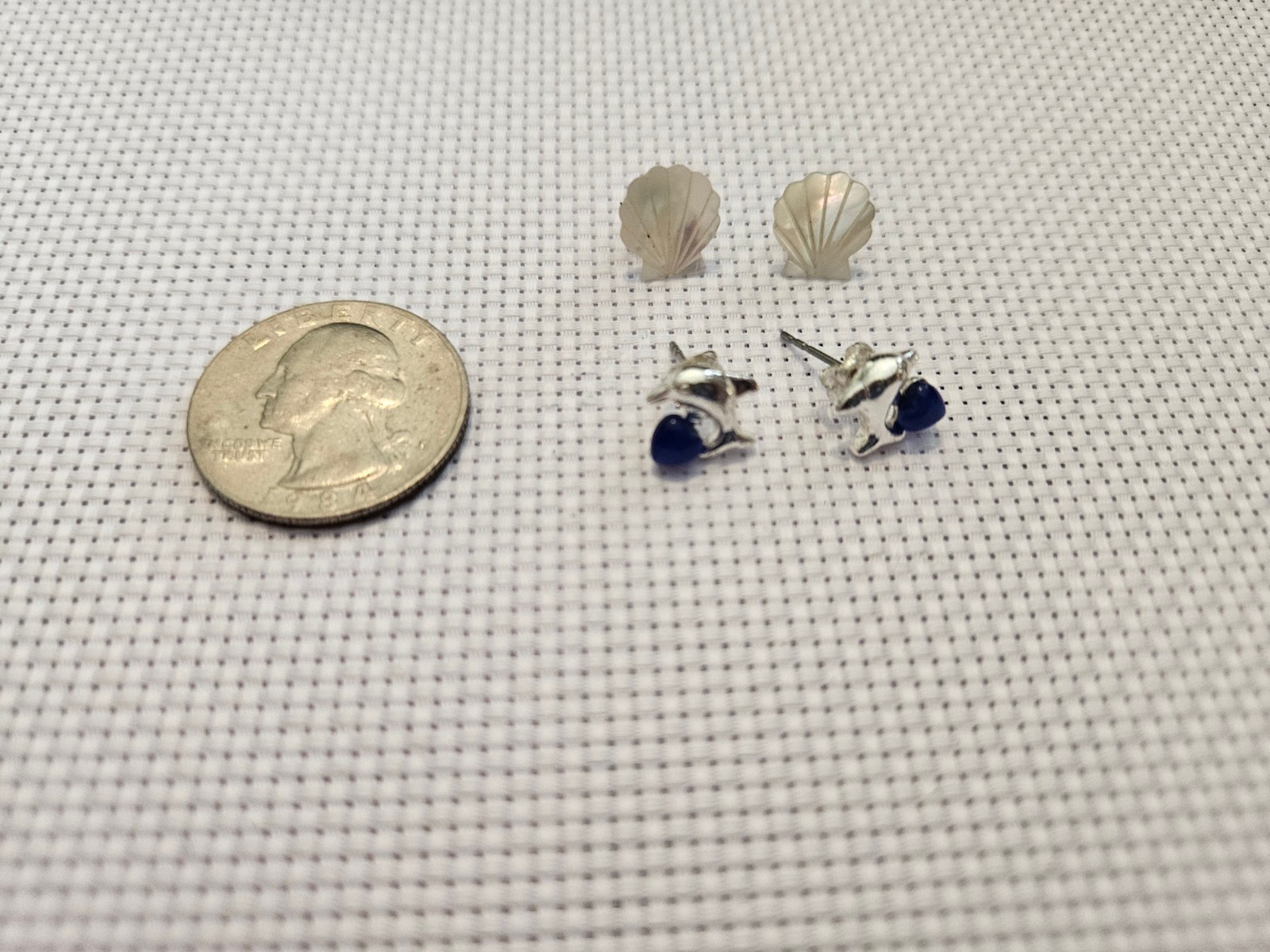 2 Pair Beach Stud Earrings Lot Seashell Dolphin Coastal Ocean Jewelry