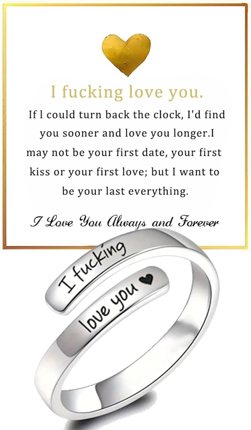 Romantic Gift Ring for Women – Adjustable Engraved “I Fcking Love You” Band