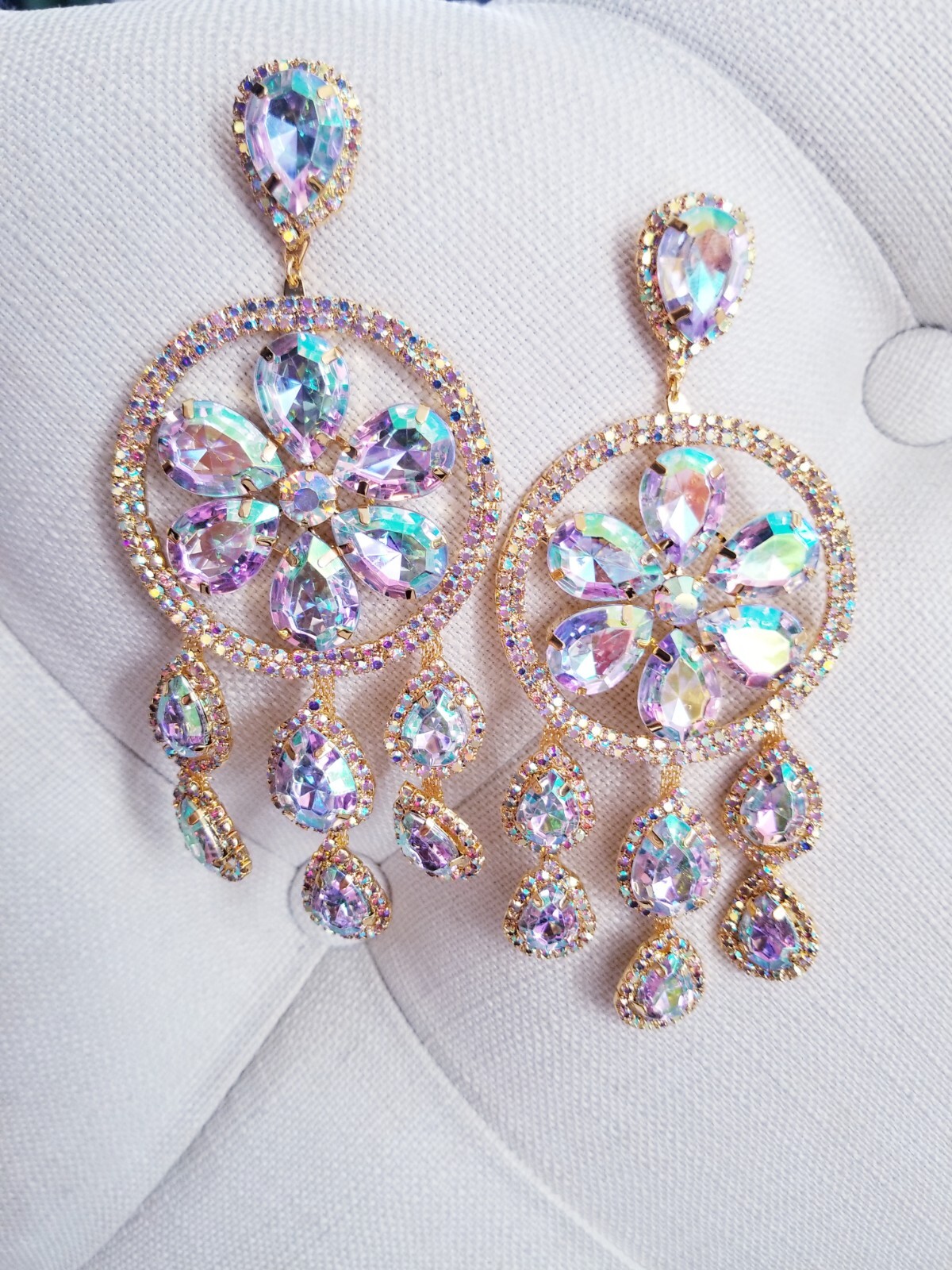 AB Iridescent Rhinestone Chandelier Drop Dangle Earrings 5.5 inch Jewelry