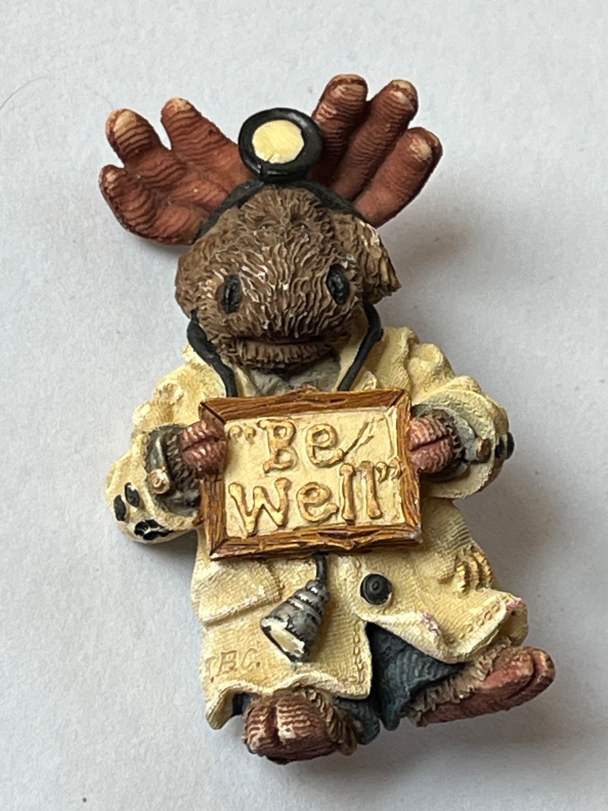 Resin Moose Doctor Holding up BE WELL Sign Brooch Pin – 2.25 x 1.25 inches –