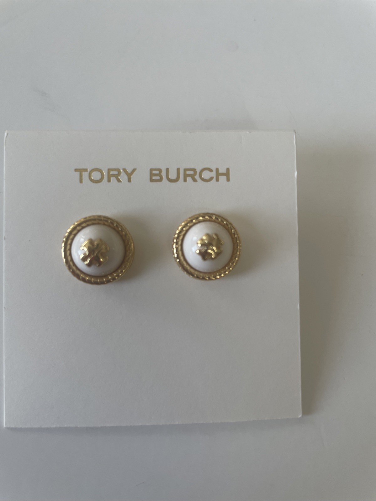 Tory Burch Logo Stud Enamel Earrings Gold Tone
