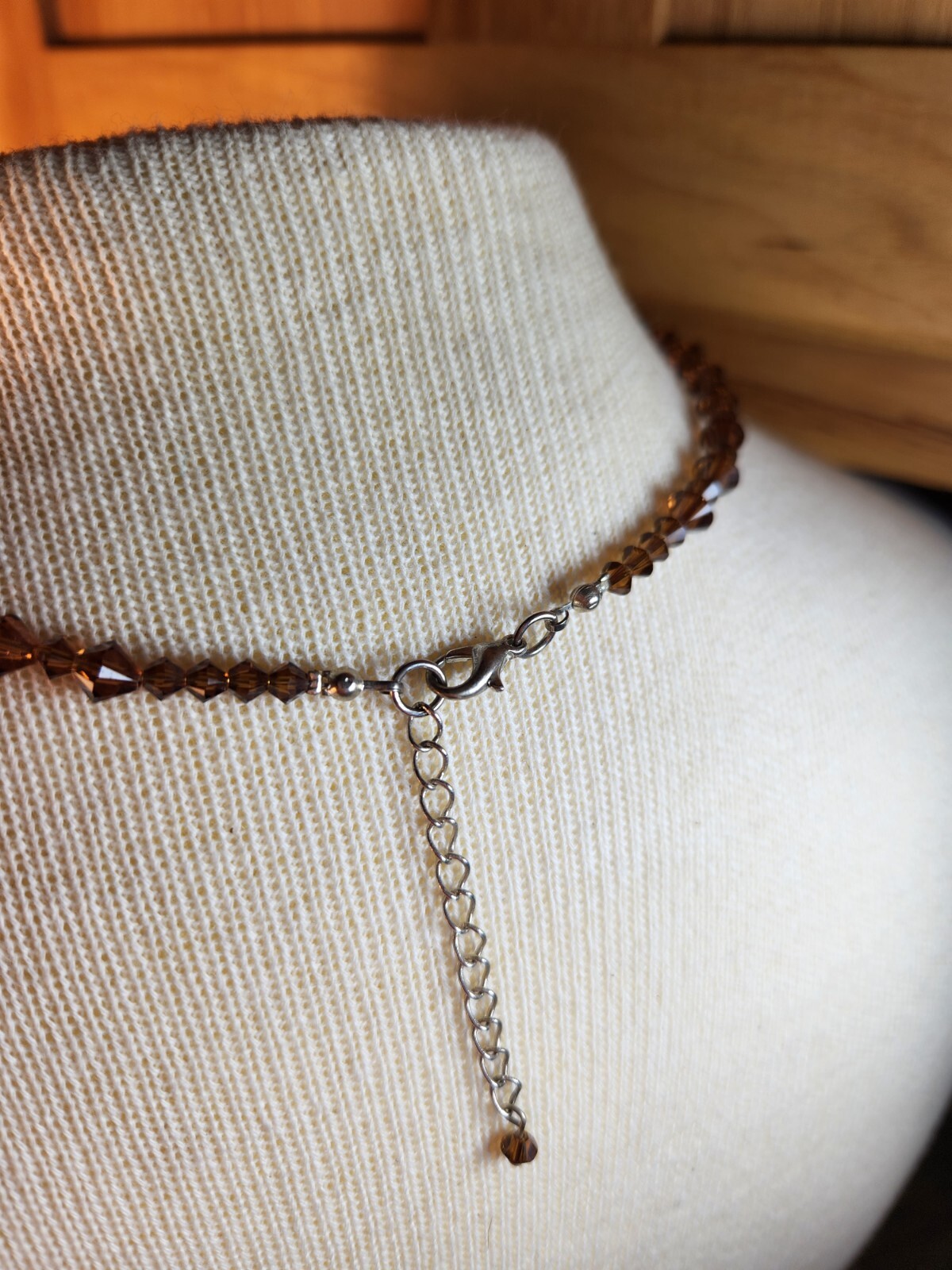 Fun vintage 19″ necklace antique bronze cryslal bead lobster clasp
