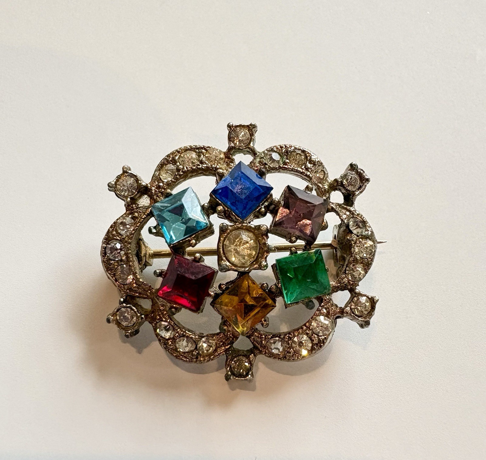 Multi-color Rhinestone Brooch Pin Prong Setting Colorful Vintage
