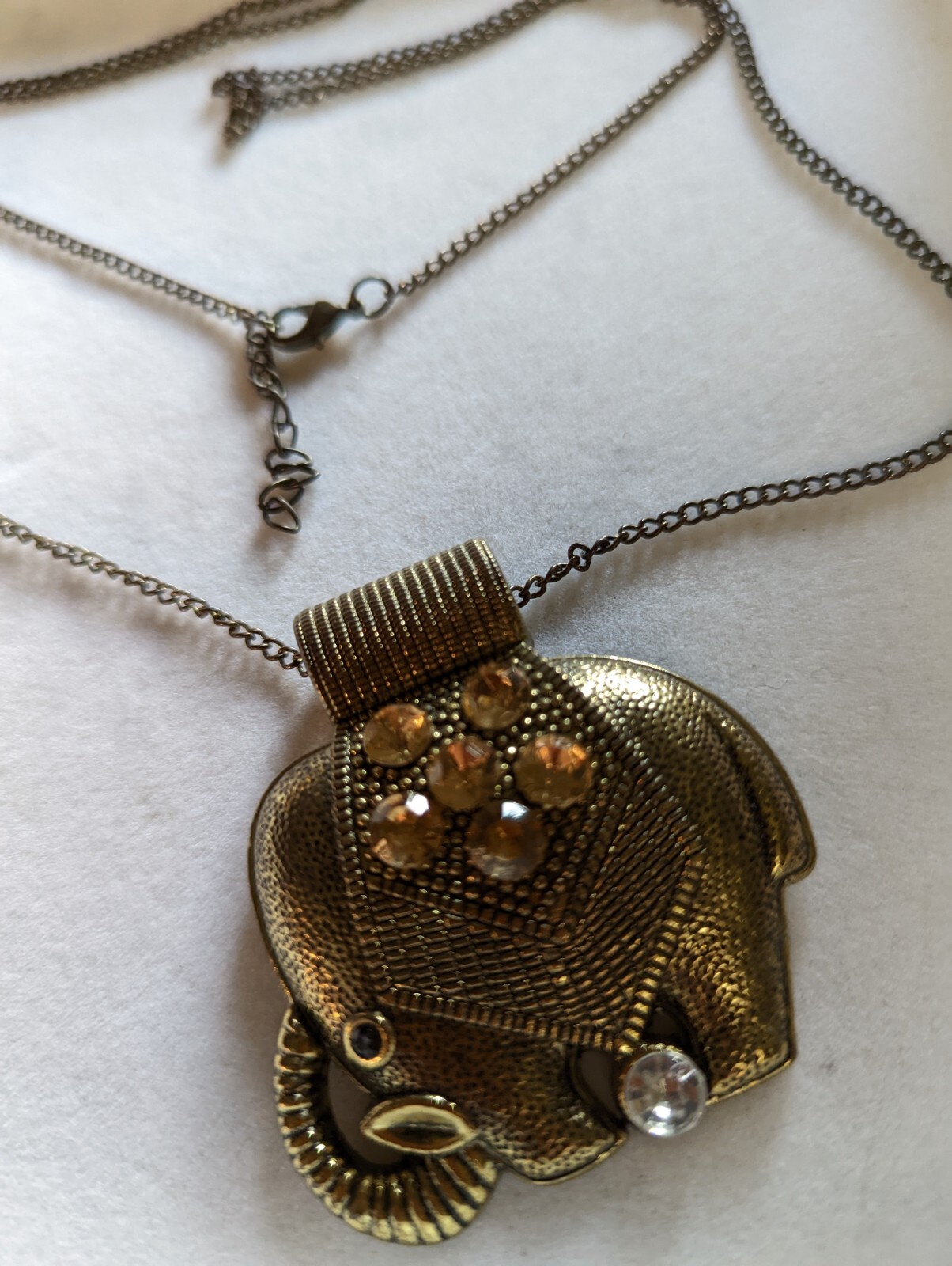 Women’s Vintage Necklace with Elephant Pendant Oxidised Brass 30g