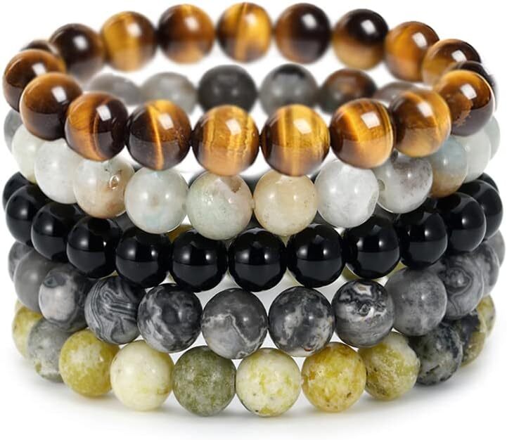 Semi-Precious Gem Bracelet Round Beaded Stretch Bracelets Stress Relief Bangle