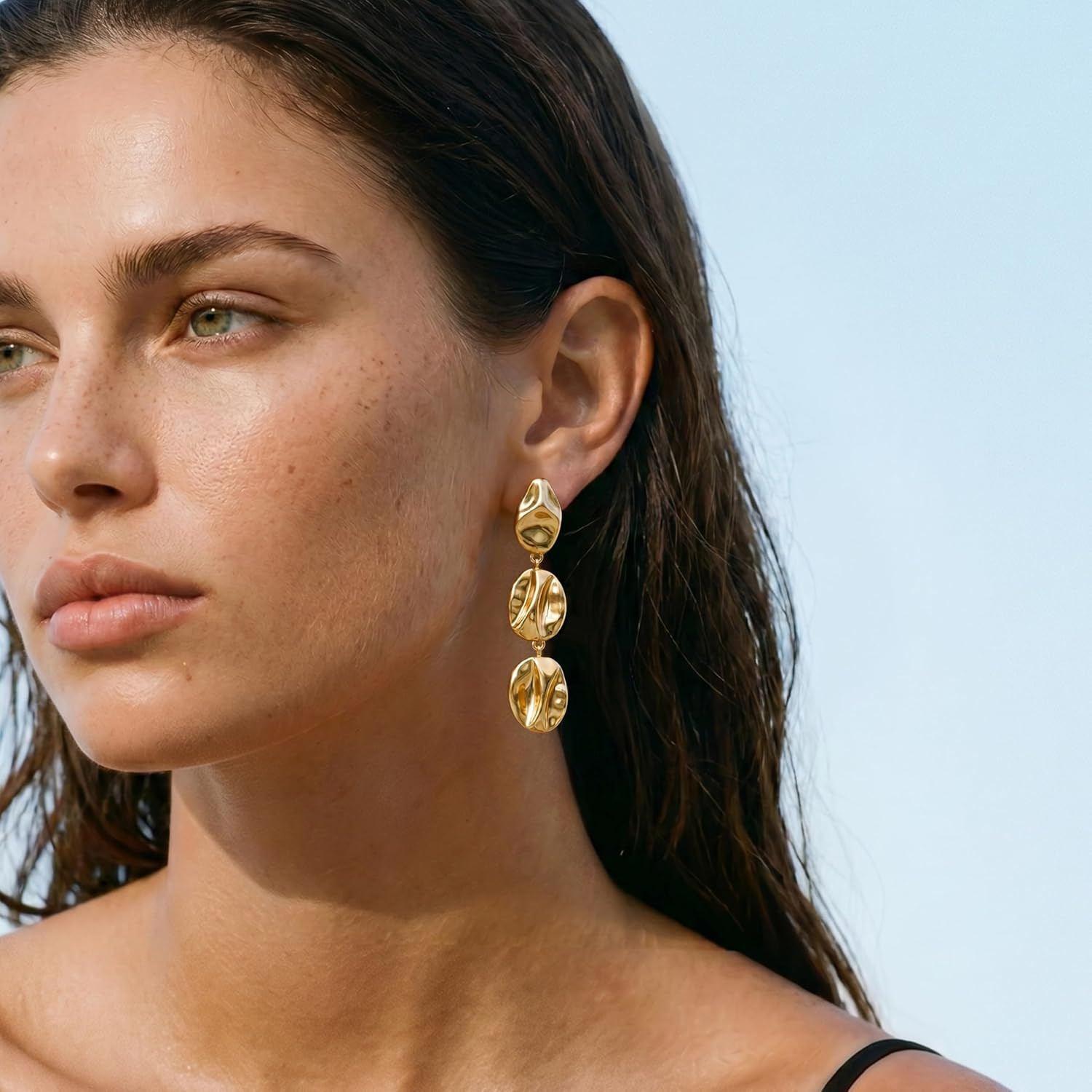 Gold Dangle Earrings for Women,Chunky 14K Gold Plated Drop Dangle Stud Earrings