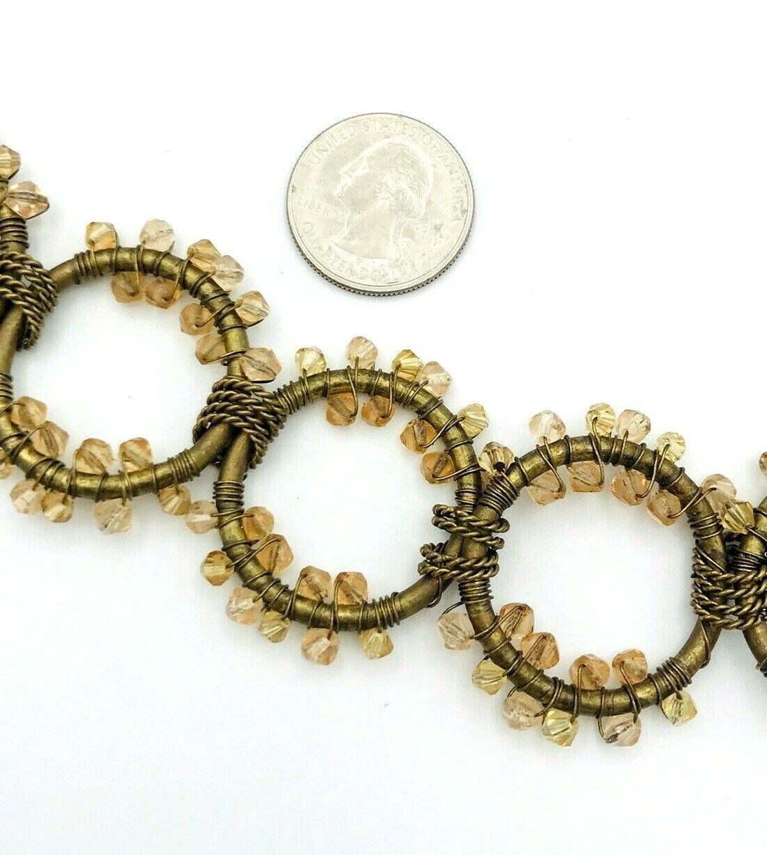 Bronze Tone Open Hoop Wire Wrap Beaded Bracelet
