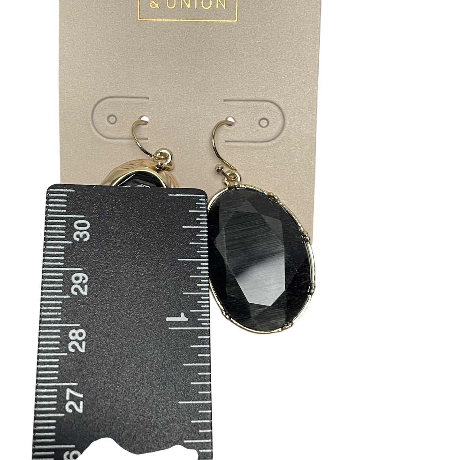 14th & Union Earrings Set: Black Faux Stone Drop Earrings & Rose Gold Hoop