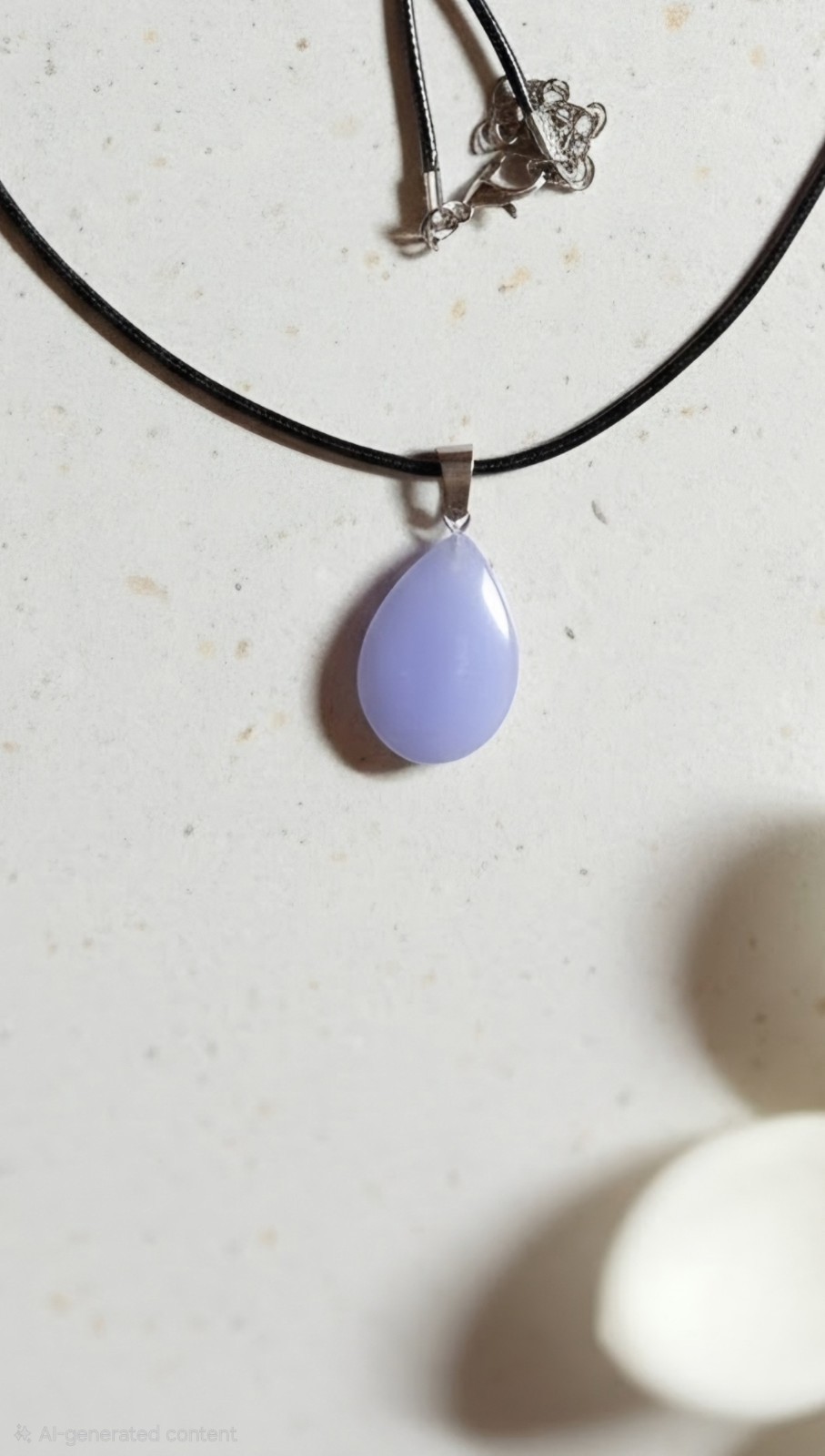 Lilac Chalcedony Teardrop Pendant Necklace 19in Black Cord Heart Chakra Crystal