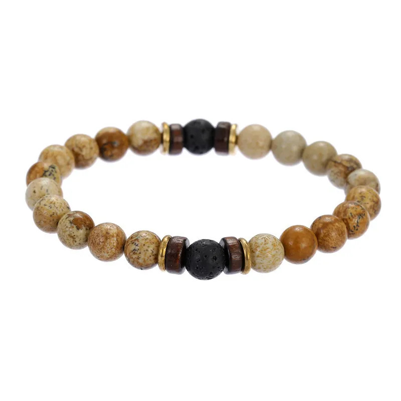 1pc Volcanic Lava Stone Bracelet: Buddha Beads Wooden NEW Energy Wrist C – NEW