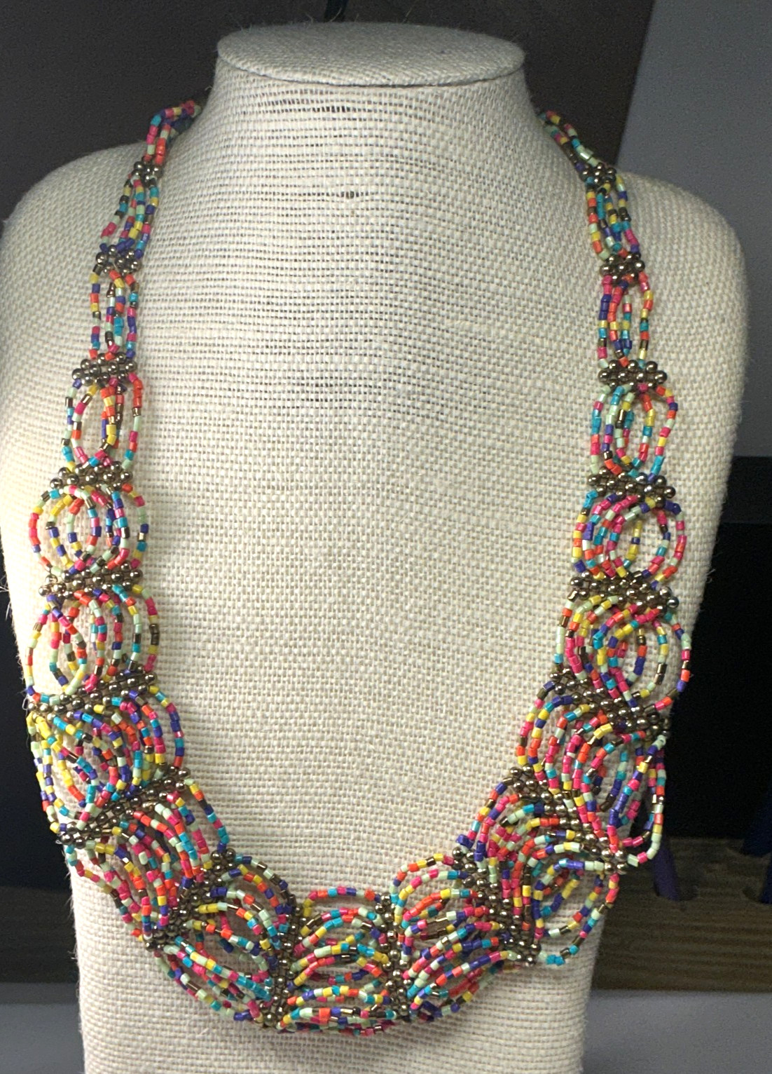 Fashion Necklace Multi Fiesta Colors Glass Seed Bead Arched Weave Choker Lot 82A