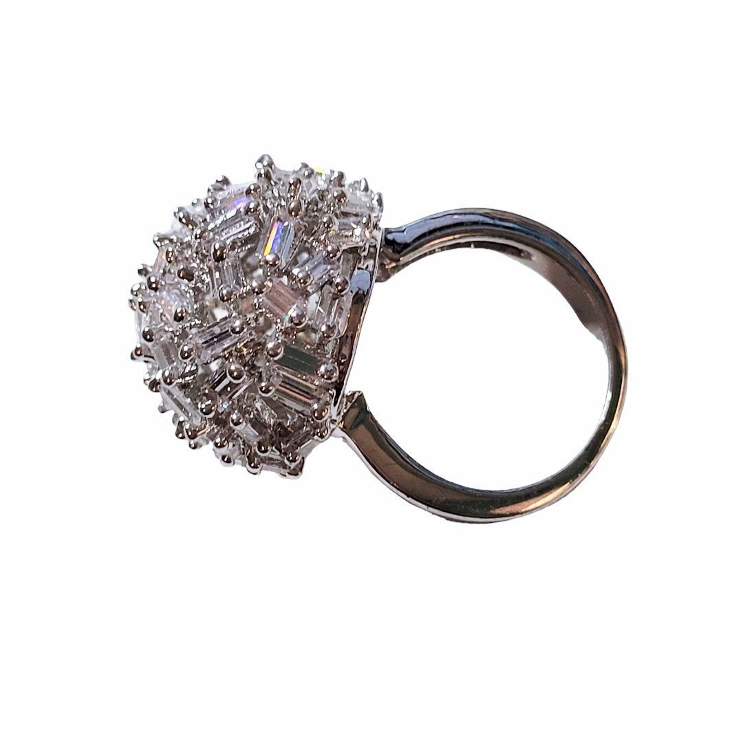 Silver Tone Cubic Zerconia Dome Bling Cocktail Ring Size 8