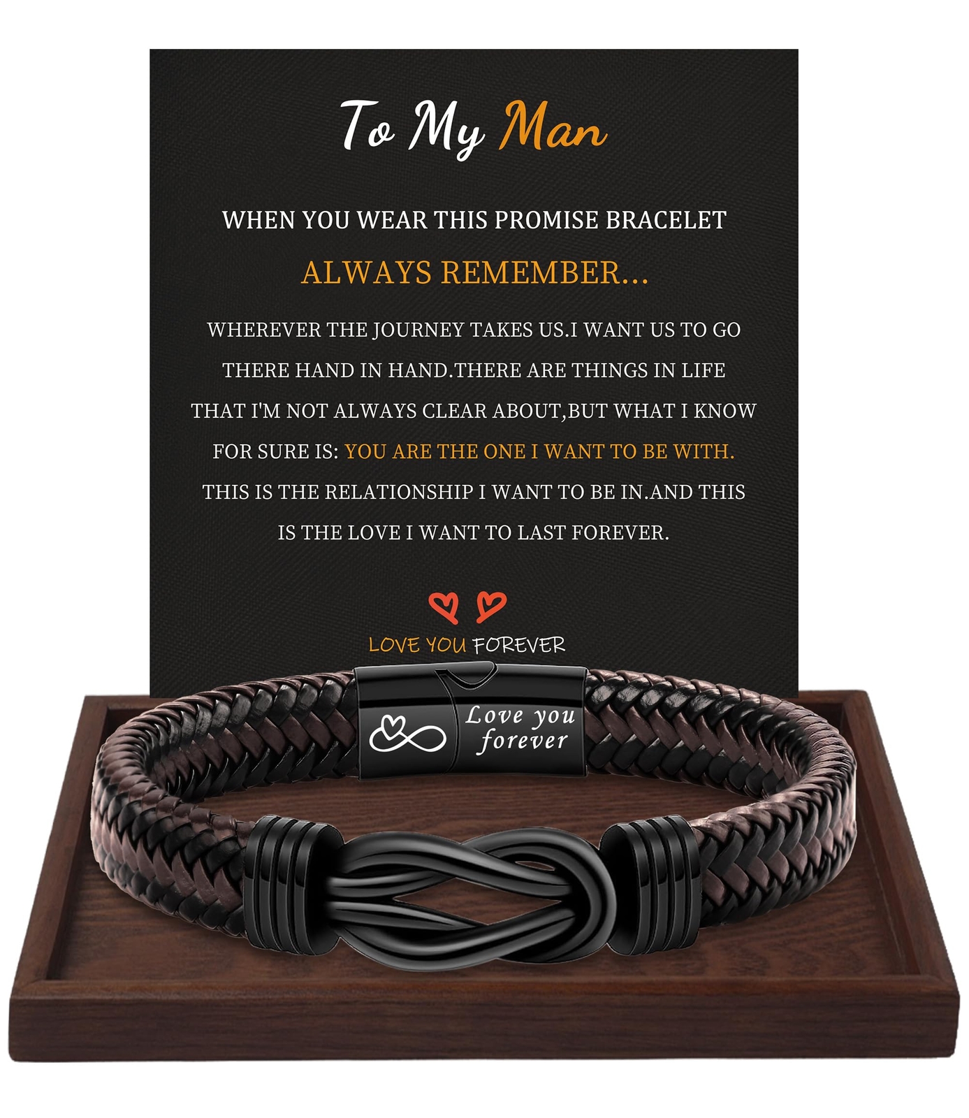 Btysun Gifts for Him Mens Leather Bracelet Black Infinity Knot Bracelets with…