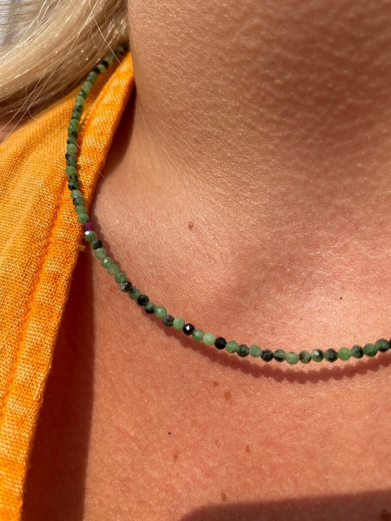 Dainty Ruby Zoisite Faceted Rondelle Gemstone Beads Men & Women Necklaces 18”
