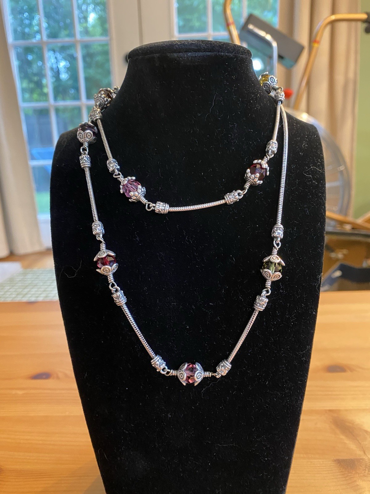 Brighton Adjustable Crystal Beaded Necklace Silver Tone Purple Red Green