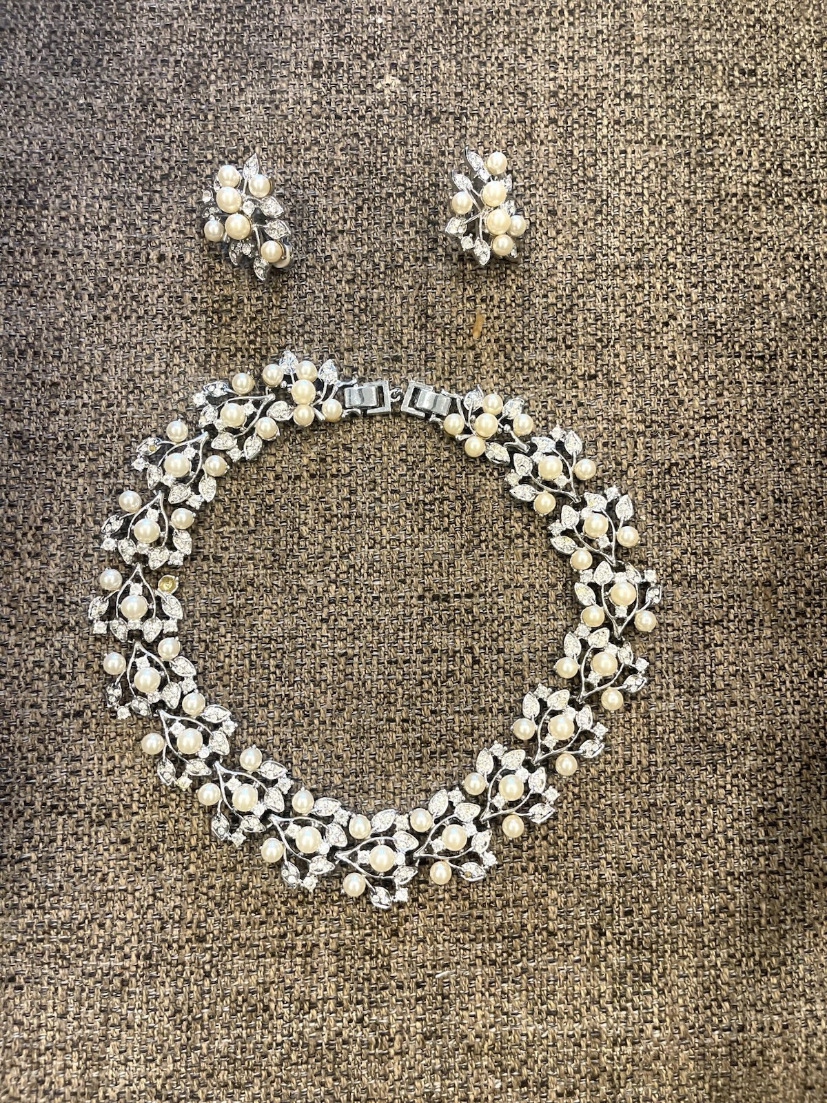 Pearl and Silver Statement Necklace Set. With Matching Earrings