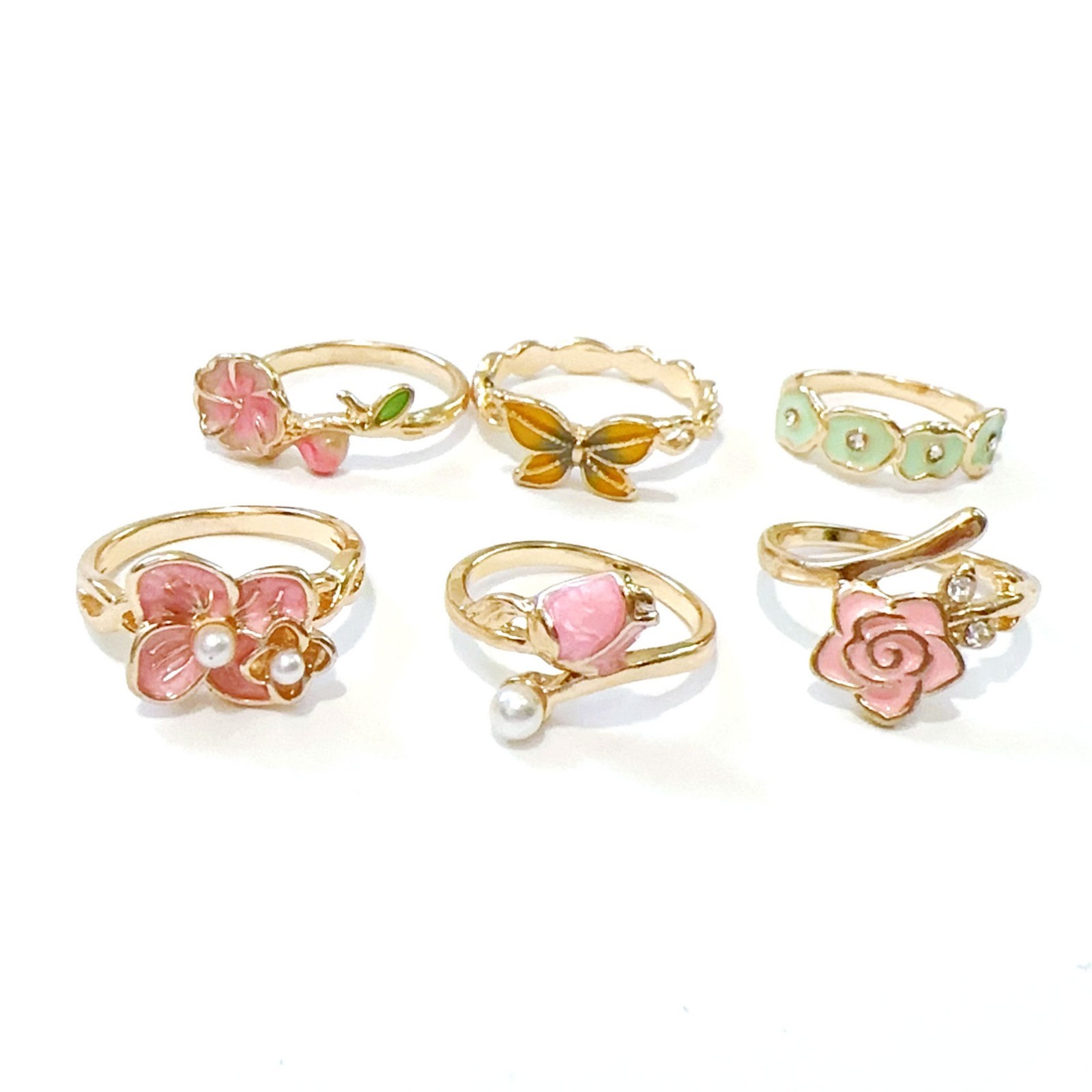 Wholesale 50Pcs Mixed Rings Dripping Rhinestone Flower Alloy Women Jewelry