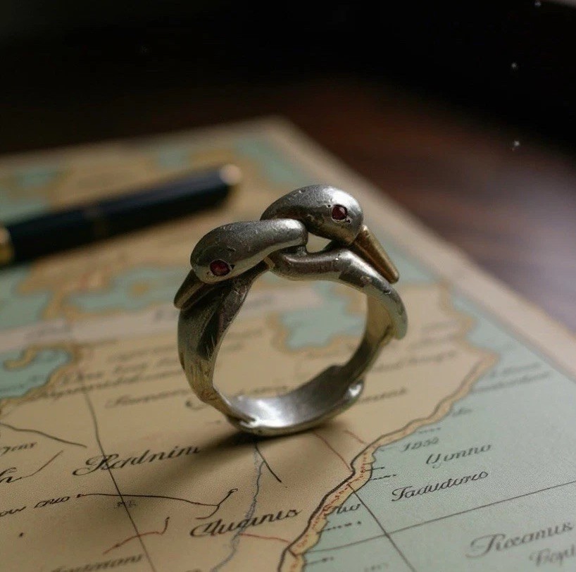Silver Swan Ring Bird Love Boho VTG CZ Sz 8 Artisanal Museum Art Animal Retro