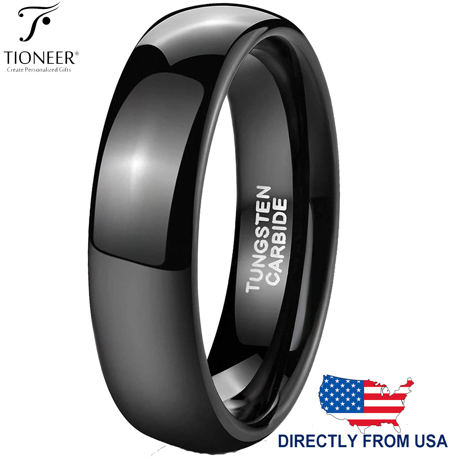 Tungsten Carbide Classic Polish Plain Dome Wedding Band Ring 6MM FREE ENGRAVING