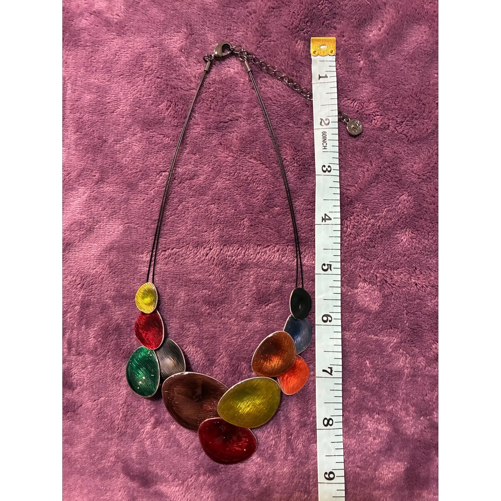 Ikita Multicolor Enamel Organic Shape Bib Statement Necklace Adjustable Silver