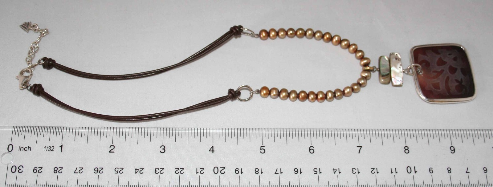 Silpada Silver Etched Black Pen Shell & Bronze Pearl Pendant Necklace N1803
