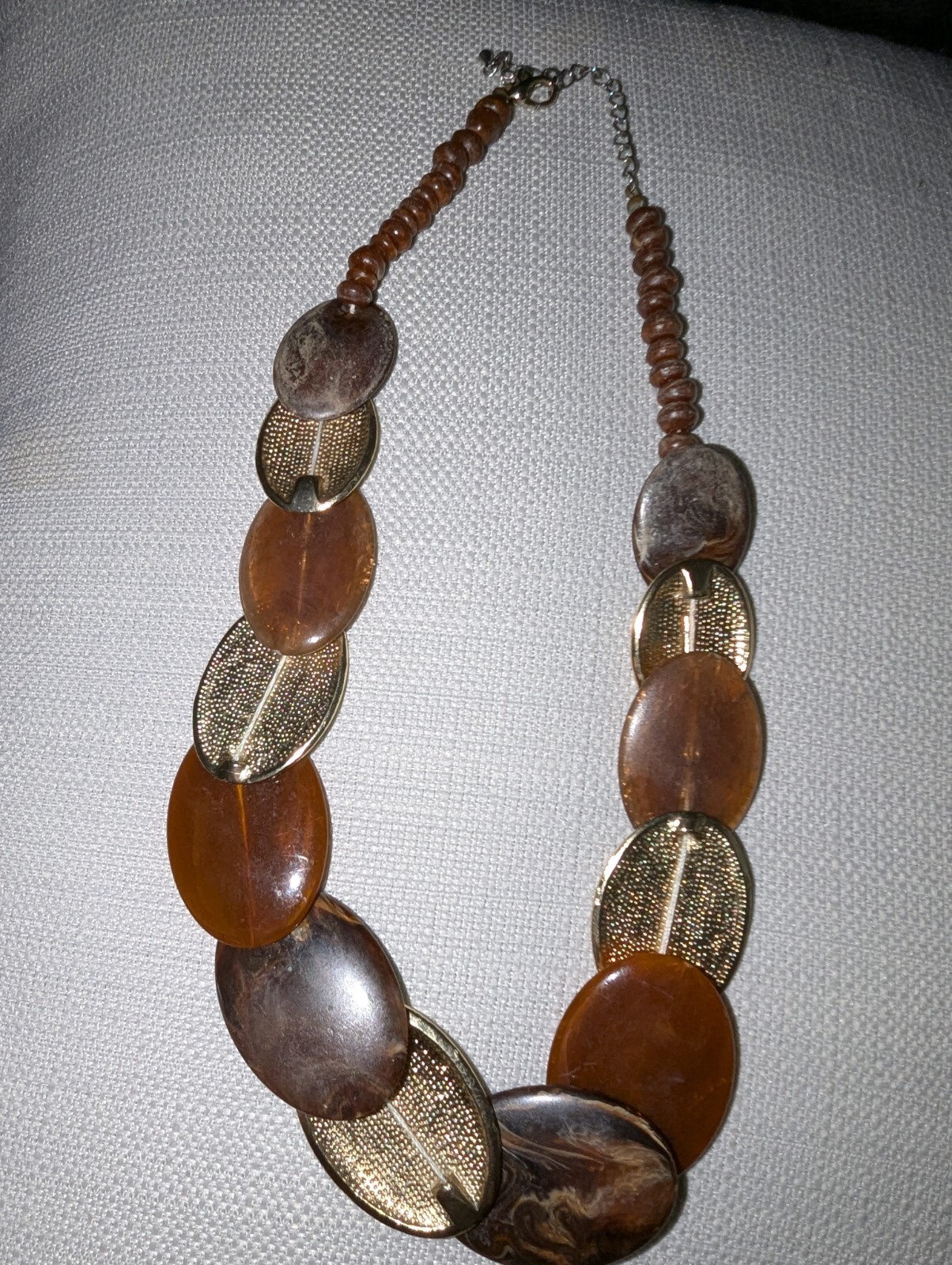 Brown And Gold Tone Textured 15in Necklace