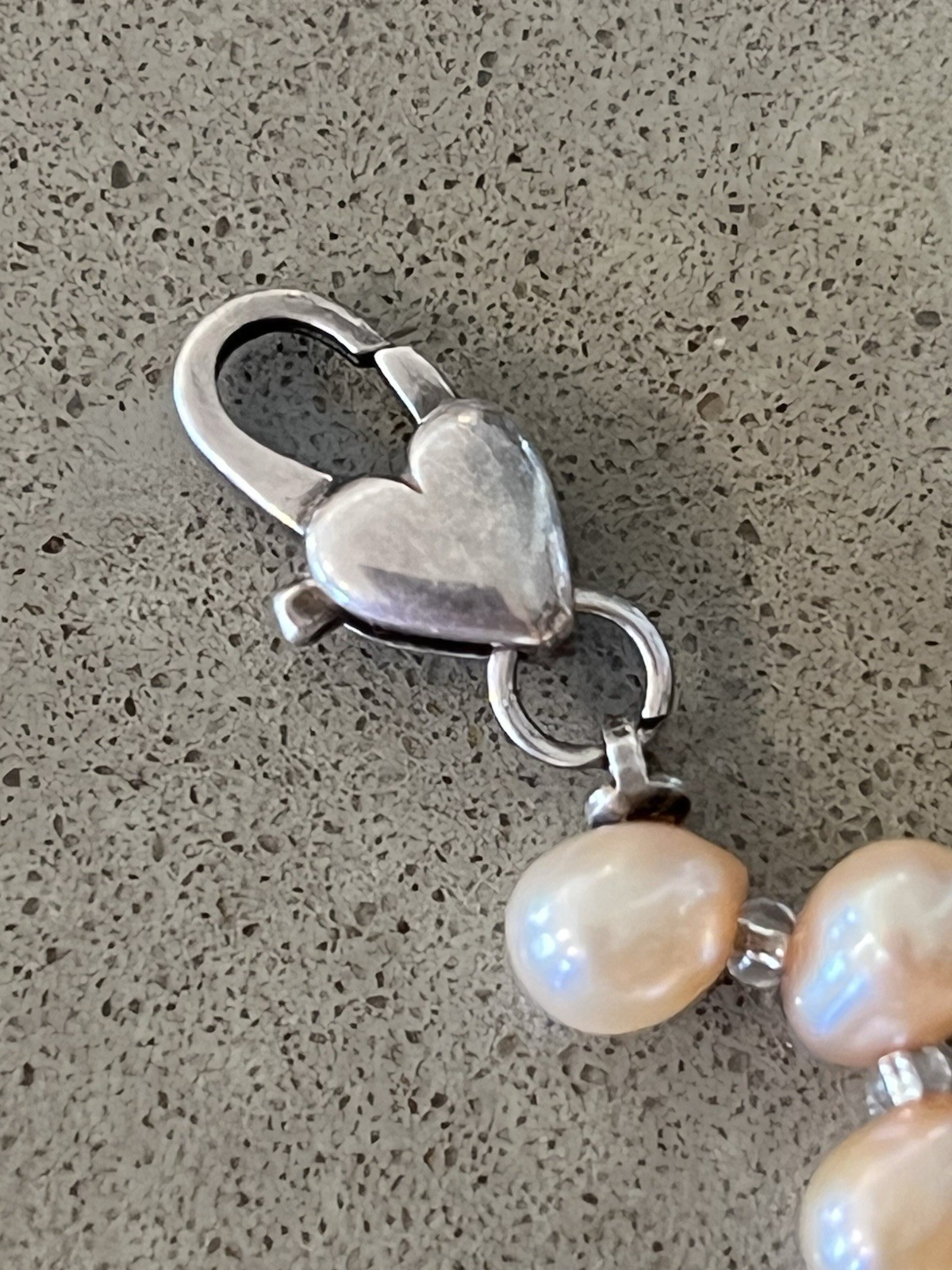 Freshwater Champagne Peach ￼Pearl Bracelet Sterling 925 Baroque 7.5” 8.6g Heart