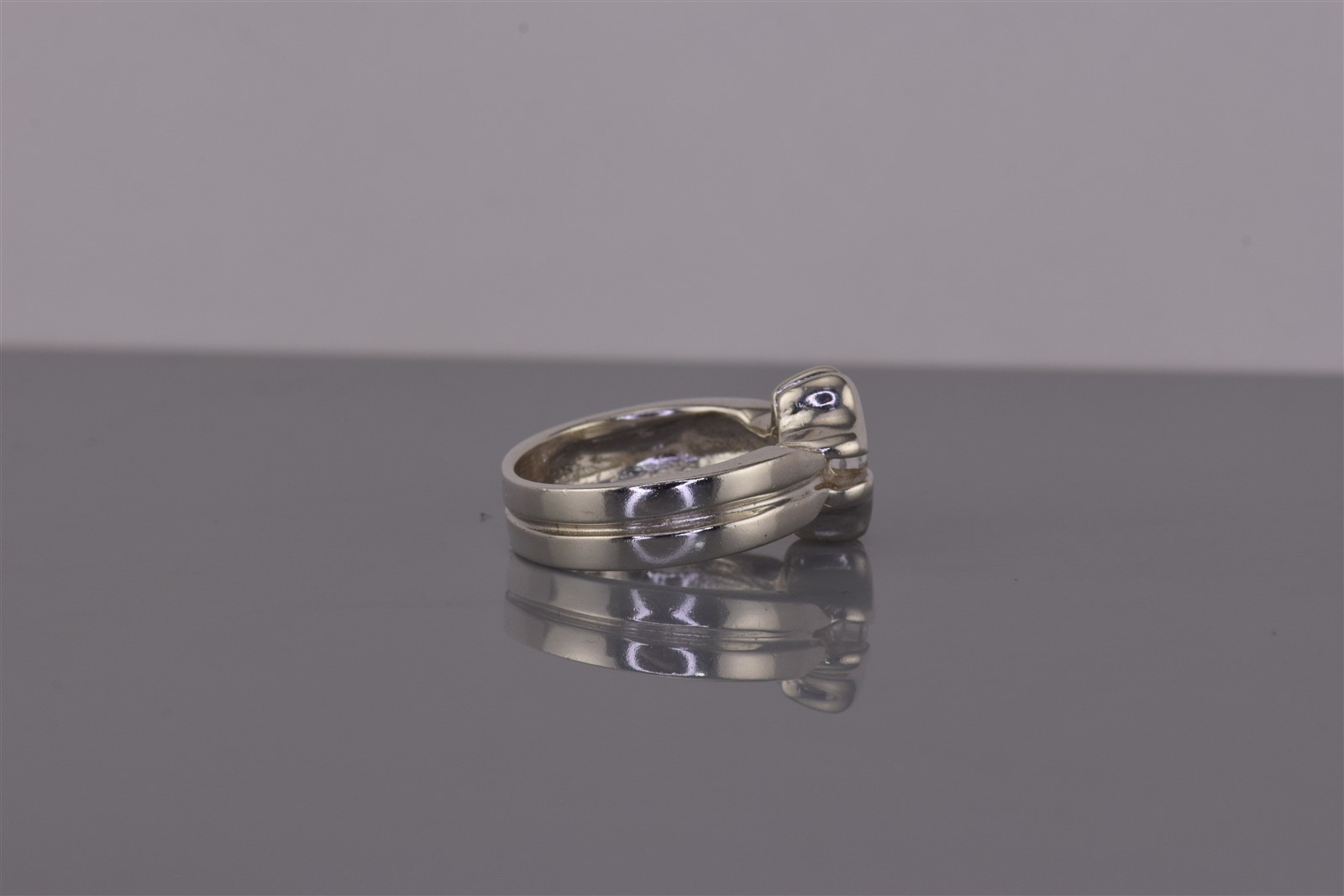 Sterling Silver Curve Bar Set Cubic Zirconia Grooved Double Band Ring 925 Sz: 5
